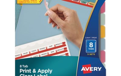 Print and Apply Index Maker Clear Label Plastic Dividers with Printable Label Strip, 8-Tab, 11 x 8.5, Assorted Tabs, 5 Sets