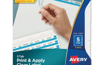 Print and Apply Index Maker Clear Label Plastic Dividers w/Printable Label Strip, 5-Tab, 11 x 8.5, Frosted Clear Tabs, 5 Sets