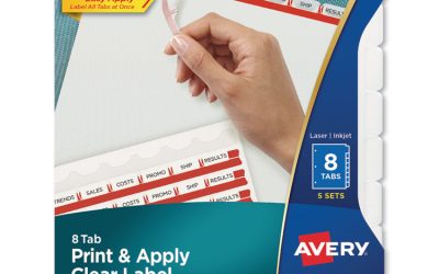 Print and Apply Index Maker Clear Label Plastic Dividers w/Printable Label Strip, 8-Tab, 11 x 8.5, Frosted Clear Tabs, 5 Sets