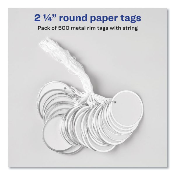 Heavyweight Stock Metal Rim Tags, 2.25" dia, White, 500/Box - Image 3