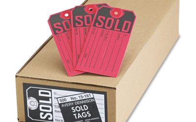 Sold Tags, Paper, 4.75 x 2.38, Red/Black, 500/Box