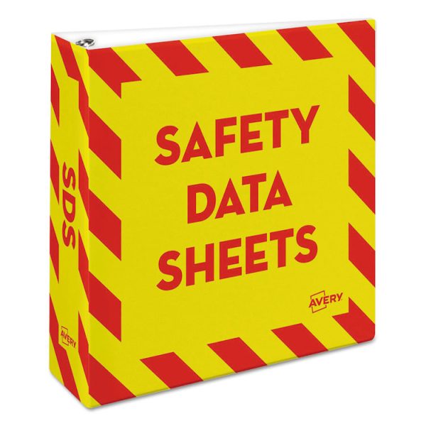 Heavy-Duty Preprinted Safety Data Sheet Binder, 3 Rings, 3" Capacity, 11 X 8.5, Yellow/red