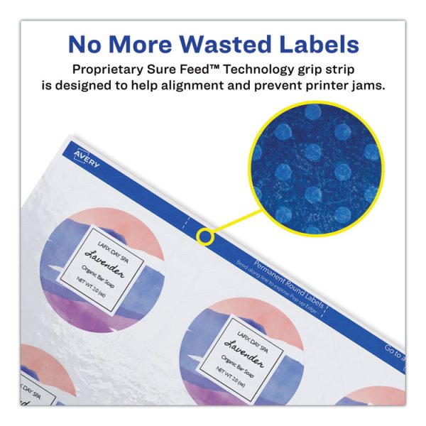 Round Print-To-The Edge Labels With Surefeed, 2.5" Dia, Glossy White, 90/pk - Image 4