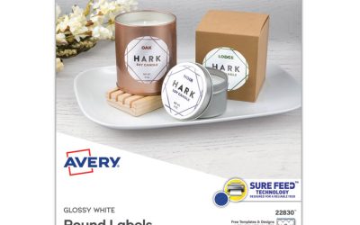 Round Print-To-The Edge Labels With Surefeed, 2.5″ Dia, Glossy White, 90/pk