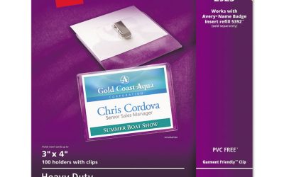 Heavy-Duty Clip-Style Badge Holders, Horizontal, 4 X 3, Clear, 100/box