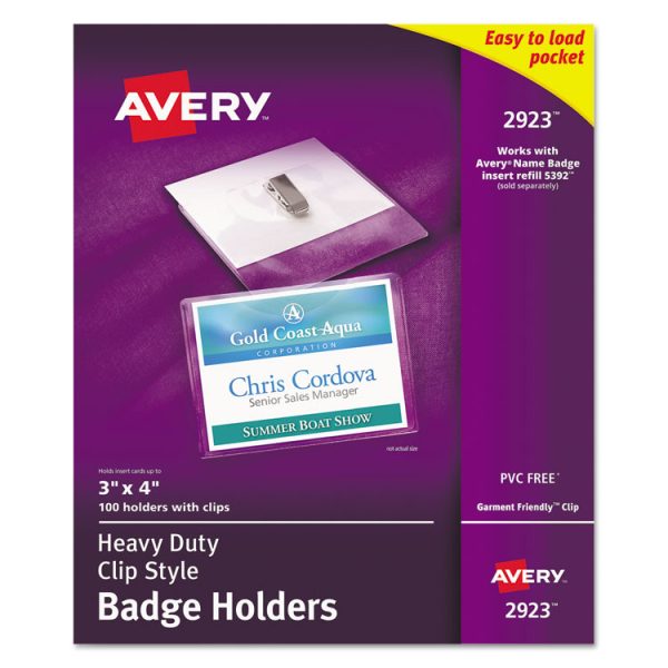 Heavy-Duty Clip-Style Badge Holders, Horizontal, 4 X 3, Clear, 100/box