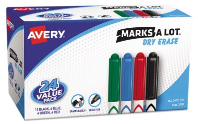 Marks A Lot Pen-Style Dry Erase Marker Value Pack, Medium Chisel Tip, Assorted Colors, 24/set (29860)