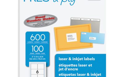 Labels, Laser Printers, 3.33 X 4, White, 6/sheet, 100 Sheets/box