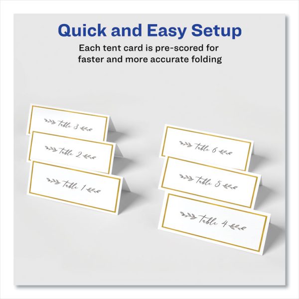 Tent Cards, White/Gold, 3.75" x 1.44", 6 Cards/Sheet, 25 Sheets/Pack - Image 6