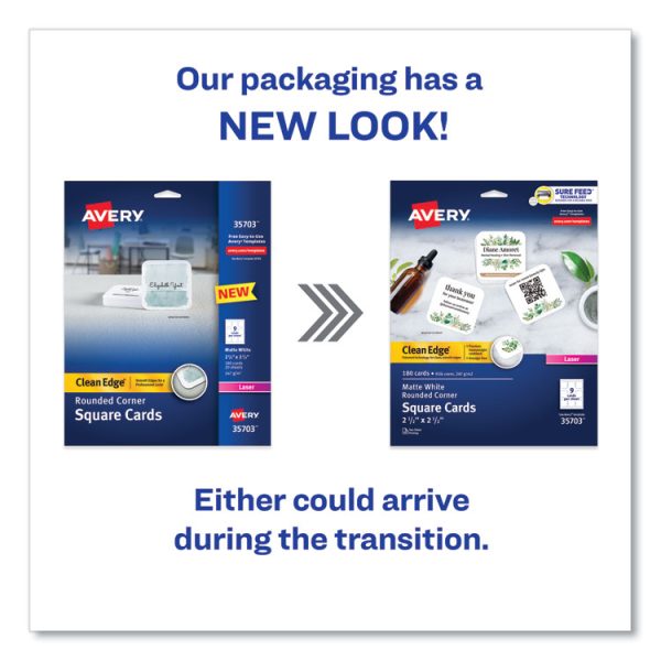 Square Clean Edge Cards with Sure Feed Technology, Laser, 2.5 x 2.5, White, 180 Cards, 9 Cards/Sheet, 20 Sheets/Pack - Image 2