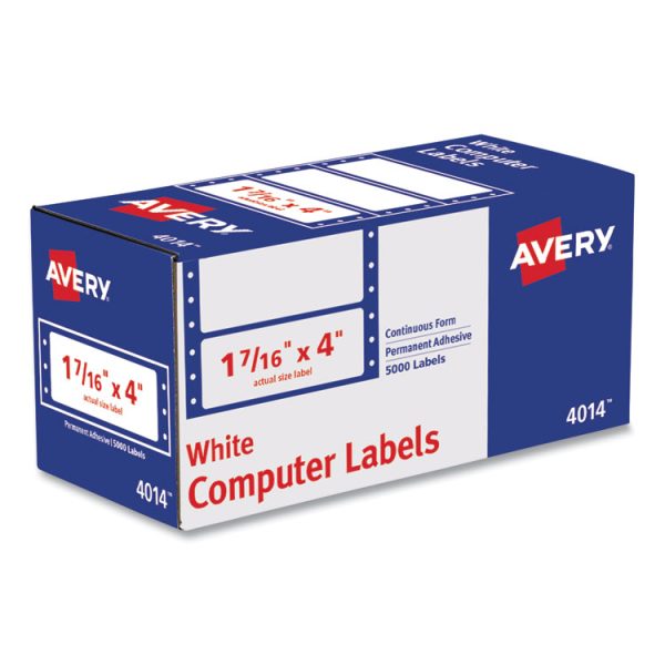 Dot Matrix Printer Mailing Labels, Pin-Fed Printers, 1.44 X 4, White, 5,000/box