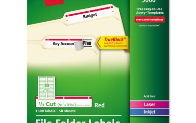 Permanent Trueblock File Folder Labels With Sure Feed Technology, 0.66 X 3.44, White, 30/sheet, 50 Sheets/box