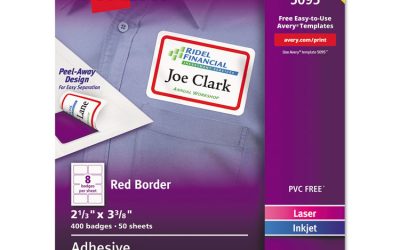 Flexible Adhesive Name Badge Labels, 3.38 X 2.33, White/red Border, 400/box