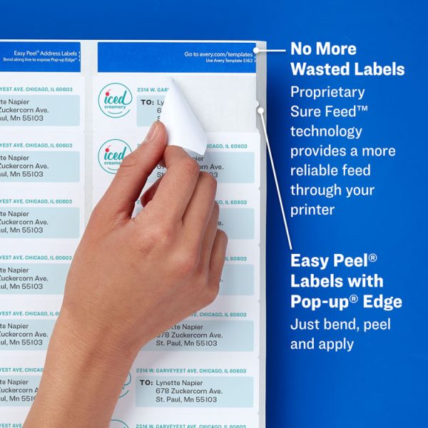 Easy Peel White Address Labels W/ Sure Feed Technology, Laser Printers, 0.66 X 1.75, White, 60/sheet, 100 Sheets/pack - Image 2