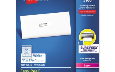 Easy Peel White Address Labels W/ Sure Feed Technology, Laser Printers, 1 X 2.63, White, 30/sheet, 100 Sheets/box