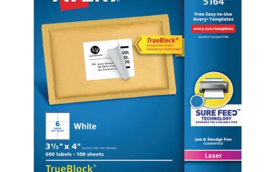 Shipping Labels W/ Trueblock Technology, Laser Printers, 3.33 X 4, White, 6/sheet, 100 Sheets/box