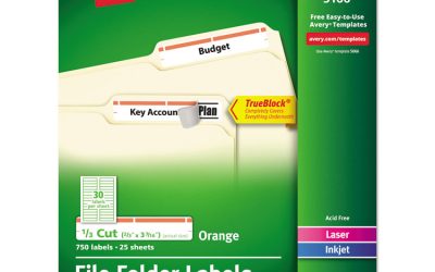 Permanent Trueblock File Folder Labels With Sure Feed Technology, 0.66 X 3.44, White, 30/sheet, 25 Sheets/pack