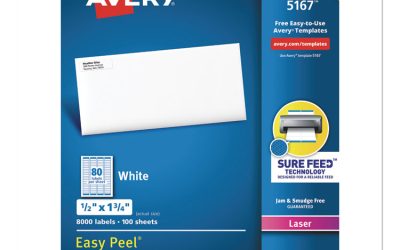 Easy Peel White Address Labels W/ Sure Feed Technology, Laser Printers, 0.5 X 1.75, White, 80/sheet, 100 Sheets/box