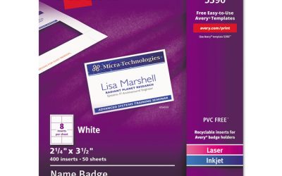 Name Badge Insert Refills, Horizontal/vertical, 2 1/4 X 3 1/2, White, 400/box