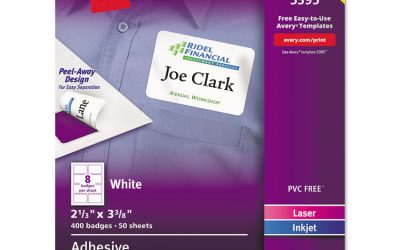 Flexible Adhesive Name Badge Labels, 3.38 X 2.33, White, 400/box