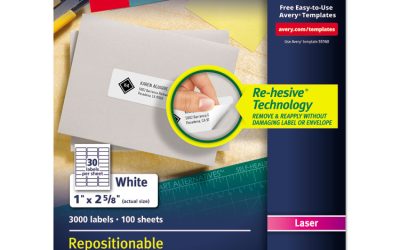 Repositionable Address Labels w/SureFeed, Laser, 1 x 2.63, White, 3000/Box