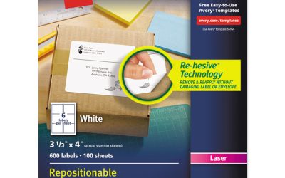 Repositionable Shipping Labels w/SureFeed, Laser, 3.33 x 4, White, 600/Box
