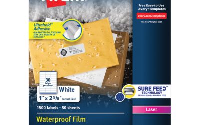 Waterproof Address Labels With Trueblock And Sure Feed, Laser Printers, 1 X 2.63, White, 30/sheet, 50 Sheets/pack
