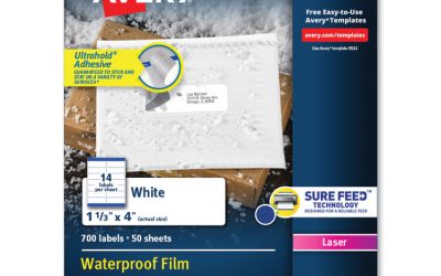 Waterproof Address Labels With Trueblock And Sure Feed, Laser Printers, 1.33 X 4, White, 14/sheet, 50 Sheets/pack