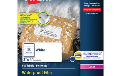 Waterproof Shipping Labels With Trueblock And Sure Feed, Laser Printers, 2 X 4, White, 10/sheet, 50 Sheets/pack