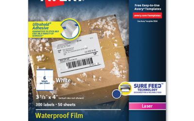 Waterproof Shipping Labels With Trueblock And Sure Feed, Laser Printers, 3.33 X 4, White, 6/sheet, 50 Sheets/pack