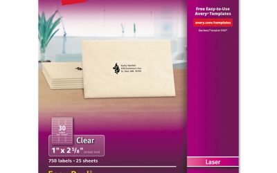 Matte Clear Easy Peel Mailing Labels W/ Sure Feed Technology, Laser Printers, 1 X 2.63, Clear, 30/sheet, 25 Sheets/box