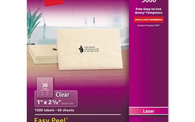 Matte Clear Easy Peel Mailing Labels W/ Sure Feed Technology, Laser Printers, 1 X 2.63, Clear, 30/sheet, 50 Sheets/box