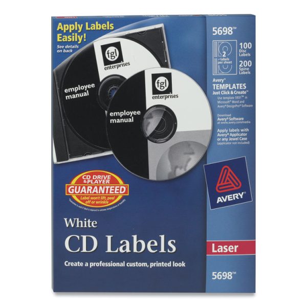 Laser Cd Labels, Matte White, 100/pack