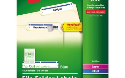 Permanent TrueBlock File Folder Labels with Sure Feed Technology, 0.66 x 3.44, Blue/White, 30/Sheet, 50 Sheets/Box