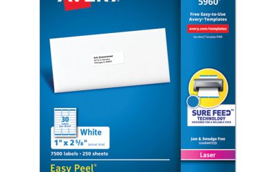 Easy Peel White Address Labels W/ Sure Feed Technology, Laser Printers, 1 X 2.63, White, 30/sheet, 250 Sheets/pack