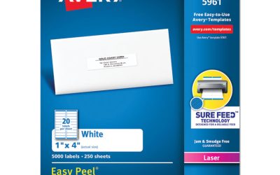Easy Peel White Address Labels W/ Sure Feed Technology, Laser Printers, 1 X 4, White, 20/sheet, 250 Sheets/box