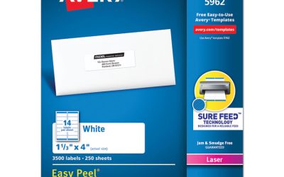 Easy Peel White Address Labels W/ Sure Feed Technology, Laser Printers, 1.33 X 4, White, 14/sheet, 250 Sheets/box