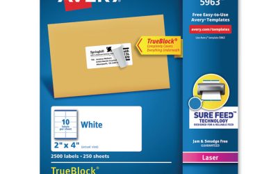 Shipping Labels W/ Trueblock Technology, Laser Printers, 2 X 4, White, 10/sheet, 250 Sheets/box