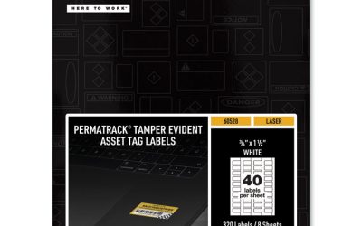 Permatrack Tamper-Evident Asset Tag Labels, Laser Printers, 0.75 X 1.5, White, 40/sheet, 8 Sheets/pack