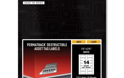 Permatrack Destructible Asset Tag Labels, Laser Printers, 1.25 X 2.75, White, 14/sheet, 8 Sheets/pack