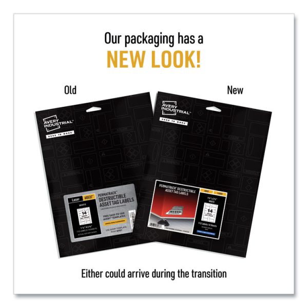 Permatrack Destructible Asset Tag Labels, Laser Printers, 1.25 X 2.75, White, 14/sheet, 8 Sheets/pack - Image 2