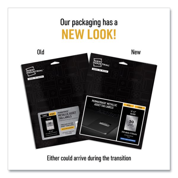 Permatrack Metallic Asset Tag Labels, Laser Printers, 0.75 X 2, Metallic Silver, 30/sheet, 8 Sheets/pack - Image 2
