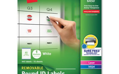 Removable Multi-Use Labels, Inkjet/Laser Printers, 1″ dia, White, 63/Sheet, 15 Sheets/Pack