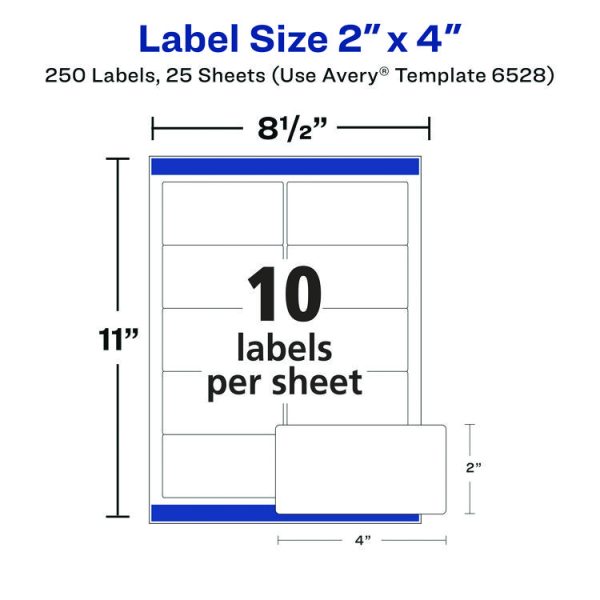 Glossy White Easy Peel Mailing Labels W/ Sure Feed Technology, Laser Printers, 2 X 4, White, 10/sheet, 25 Sheets/pack - Image 10