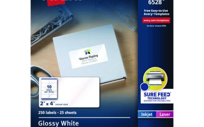 Glossy White Easy Peel Mailing Labels W/ Sure Feed Technology, Laser Printers, 2 X 4, White, 10/sheet, 25 Sheets/pack