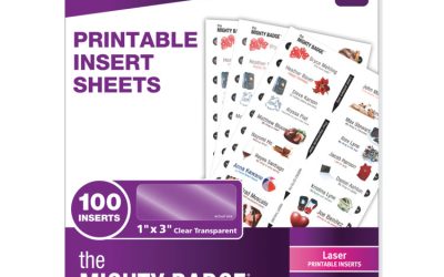 The Mighty Badge Name Badge Inserts, 1 X 3, Clear, Laser, 20/sheet, 5 Sheets/pack