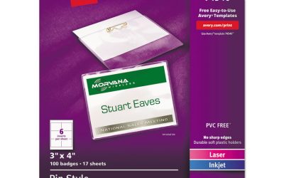 Pin-Style Badge Holder With Laser/inkjet Insert, Top Load, 4 X 3, White, 100/box