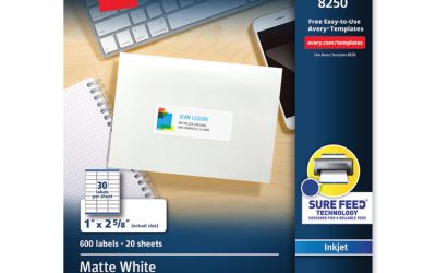 Vibrant Inkjet Color-Print Labels w/ Sure Feed, 1 x 2.63, Matte White, 600/PK