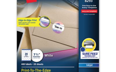 Vibrant Inkjet Color-Print Labels w/ Sure Feed, 1.5″ dia, White, 400/PK