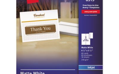 Note Cards With Matching Envelopes, Inkjet, 85 Lb, 4.25 X 5.5, Matte White, 60 Cards, 2 Cards/sheet, 30 Sheets/pack